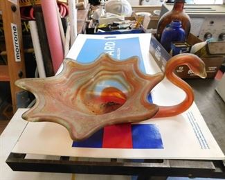 Vintage Glass Swan Planter