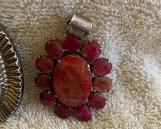Sterling Pendant  with Genuine Ruby Stones