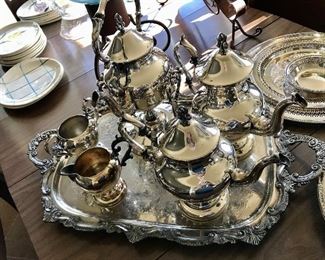 Silver over Copper 5-piece Coffee Service on large waiter Tray -- $295

