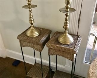 2 Wicker & Iron Fern Stands -- $40 EACH                        PAIR Heavy Brass Candle Sticks -- $50