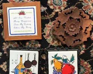 GROUP LOT of SIX Trivets (includes 2 more wooden trivets) -- $6