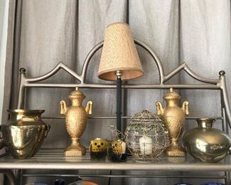 PAIR of 2 Brass Vases -- $15                               
Pair of Gold Stippled Urns -- $20     