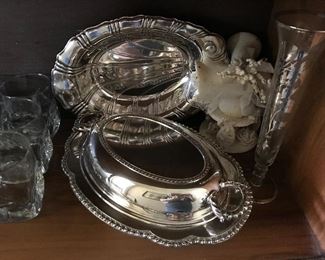 Silver Plated Covered Vegetable -- $15                            
Silver Plated Shell Dish -- $10                                                 
Silver Overlay Bud Vase -- $10