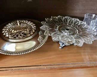 Silver Plated Centerpiece -- $20                                            
Petal Glass Footed Tray -- $10