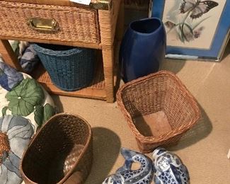 Blue Vase -- $8                                                                          Elephant Trash Can -- $5                                                             PAIR of Wicker Trash Cans (Blue & Natural) -- $8    