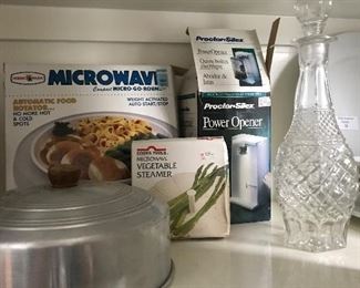 Aluminum Cake Cover -- $10                                                      Can Opener -- $5                                                                                      3 Microwave Tools (1 not pictured) -- $10