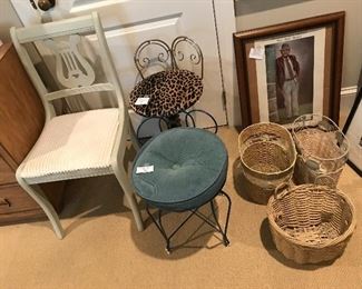 Chair -- $30                                                                                      Vanity Stools -- $10 & $15                                                   GROUP LOT Trash Cans -- $15