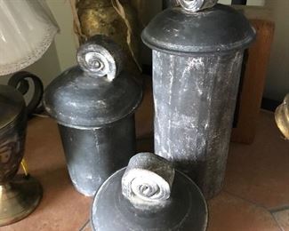 SET of 3 Gray Pottery Jars -- $20