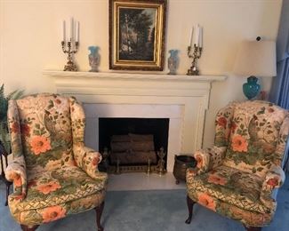 Pair peacock wing chairs 