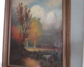 early lanscape with cows 42" Tall 34"wide
