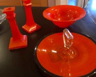 Vintage glass tableware -- the color of cayenne pepper! I know this because I just put a big mess of it in my vegetarian chili I'm cooking right now.