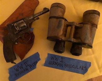1919 Russian pistol and WWII German binoculars