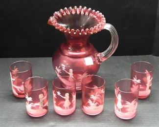 Mary Gregory Pitcher & Tumblers
