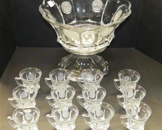 Fostoria Coin Punch Bowl, Base, & Cups