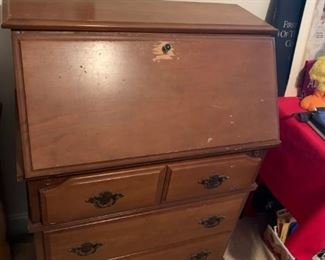 #41 Wooden Drop Down Front Desk w/3 drawers 30x17-29x42 as is $45.00