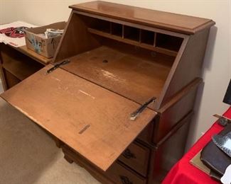 #41 Wooden Drop Down Front Desk w/3 drawers 30x17-29x42 as is $45.00