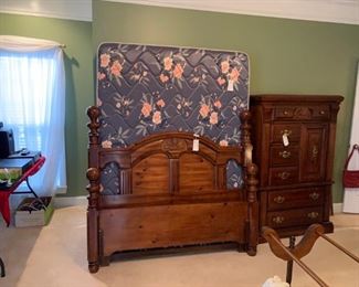 #22 bed Bassett Queen Cannonball Headboard/Footboard w/rails $125.00 #24 cabinet Bassett Bachelors Chest w/6 drawers & 1 door 40x19x62 $175.00