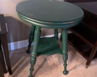 #6 Green Round Wood Table w/glass protect top 24round x 29 $75.00