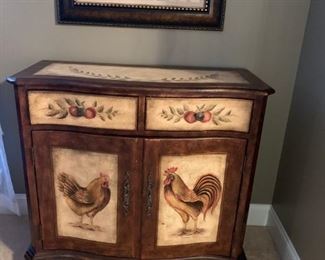 #13 Wood Chicken Painted Cabinet 37x16x33.5 $125.00