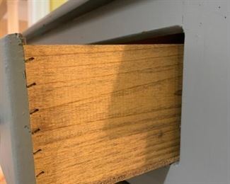 #29 wood Gray painted Chicken Wire Front Cabinet w/2 drawers 38x14x61 $125.00