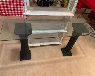 #34 2 Black Concrete Pedestals w/beveled Glass Table Tap 52x16x29 $40.00
