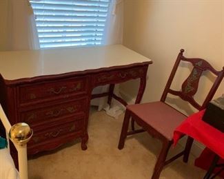 #35 French Provincial Dark Red w/ivy painted on it w/4 drawers 47x19x29 w/matching chair $100.00