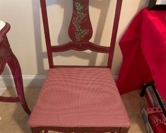 #35 French Provincial Dark Red w/ivy painted on it w/4 drawers 47x19x29 w/matching chair $100.00