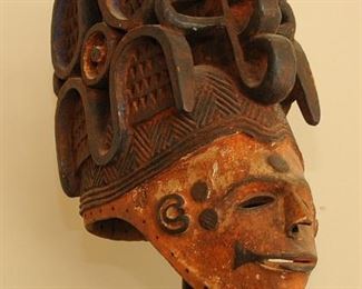  [1] MASK ATTRIBUTED TO: IGBO MWO. NIGERIA 19th - EARLY 20th CENTURY  PROBABLY USED BY THE MMWO SOCIETY   $1,600