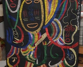 [57] RARE: YARN PAINTING Nigerian Artist of the Oshogbo School SIGNED: ISAACOJO  OSHOGBO  $500.00