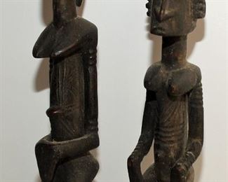 [28] MALE & FEMALE FIGURE ~ DOGON MALI  ~ WOMAN  11 1/4" - MALE 10 1/2"  - CARVED BY THE SAME HAND