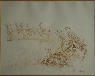 ORIGINAL GRAPHITE PENCIL DRAWINGS OF CHEETAHS IN THE WILD   $150.00