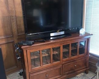 42" Vizio Flatscreen TV with Remote, Wood Base with Sliding Doors