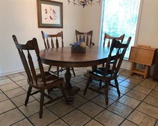 Solid Wood Dining Table with Two Leaves and Six Chairs