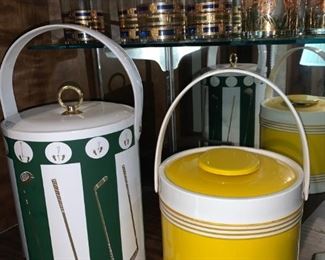 Vintage Ice Buckets, 4 Culver Ltd Gold Trimmed Highball Glasses