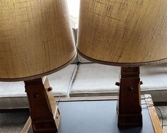 Pair vintage A. Brandt Ranch Oak lamps pair Measure 15" tall $500