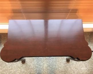 #393, Top detail, closed antique mahogany game table