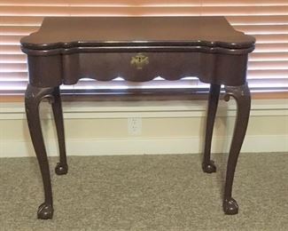 #393, Antique mahogany game table, shown before opened out