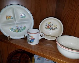collection of vintage baby plates/ dishes
