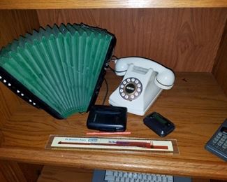 selection of vintage/antique cameras, telephones and typewriters