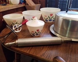Mixing Bowls, Vintage Fire King Tulip Nesting Bowls