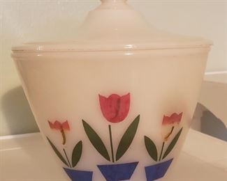 Vintage Fire King Tulip Grease Jar with lid