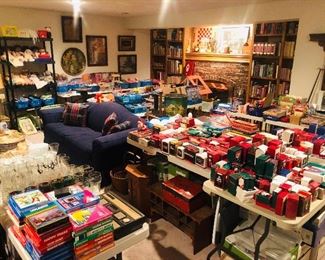 So many treasures! Hallmark ornaments, vintage gaming systems, barbies, vintage toys, cabbage patch dolls, records, books. 