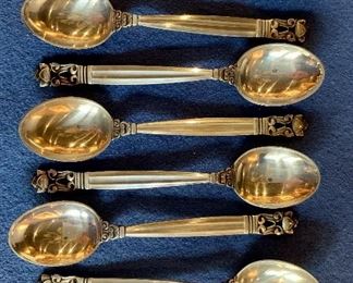 $325 Georg Jensen "Acorn" 8 Demitasse Spoon Set; 3.75 in. long 
