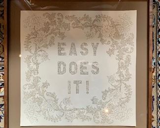 $2,650 Jane Masters "Easy Does It" 2005.  Burned drawing with custom frame.  18" x 18"