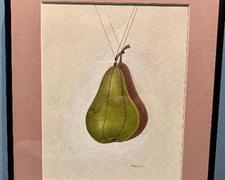 $595 Maremi Hooff Andreozzi  "Bosc Pear (on a thread)" 2008. 	Acrylic on canvas paper.  11in x 14in. 
