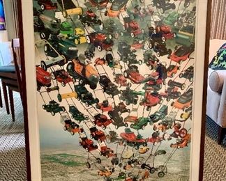 $1,650 Judith Baumann, "Descent of the Lawnmowers #3", 2005.  Giclee print on Rives BFK.  48 in x 34 in, framed.