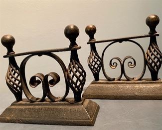 $260 Wrought Iron Fire Dogs - pair.   8.5 x 7.5 x 2.75 i.