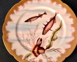 CF Haviland Limoges late 19th century hand painted fish plates.  Set of 12.  Plate 3 of 12. 