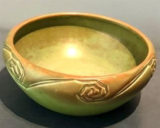$450 Rookwood #1196 made 1905 rare circular form inverted rim bowl with stylized floral band 4.25 inchH 9 inch D 