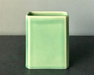 $100 Rookwood #2841 made in 1926 small studio art rectangle high gloss glaze green vase 5 inch H 